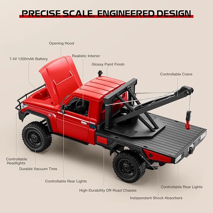 1/12 RC Crane Truck MN-82T LC79 RTR RC Crawler 4WD Off-Road Tow Car RTR 2.4GHz RC Pick-up Trail Truck for Adults Hobby Toys (Red)