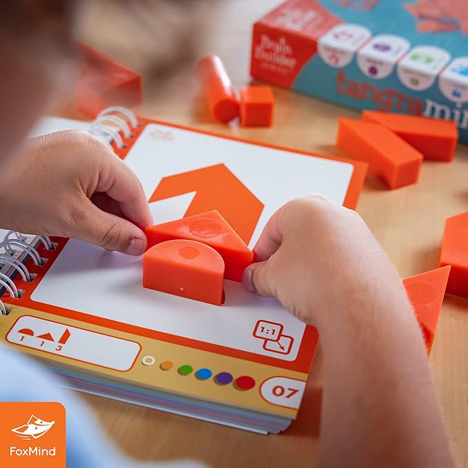 FoxMind Games: Tangramino Spatial Logic and Visualization Game Smart Fun with Shapes 64 Smart Puzzles to Work Through 6 Levels of Complexity Develops STEM Skills 1+ Players for Ages 6 and up