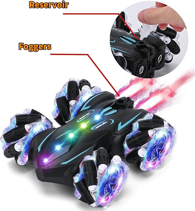 Upgraged Gesture Sensing RC Stunt Car with Lights &amp Music Hand Gesture Remote Control car Toy with 360° Spins Gesture RC Spray Car Birthday Toys Gifts for 6 7 8 9 10 Year Old Boys