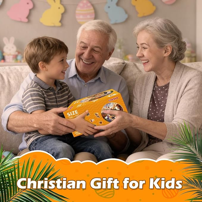 Christian Easter Gifts for Kids 70 Piece Jesus Floor Puzzles for Kid Easter Basket Stuffers Christian Educational Toy for Sunday School Holy Week Palm Sunday Gift Boys Girls Ages 3-8