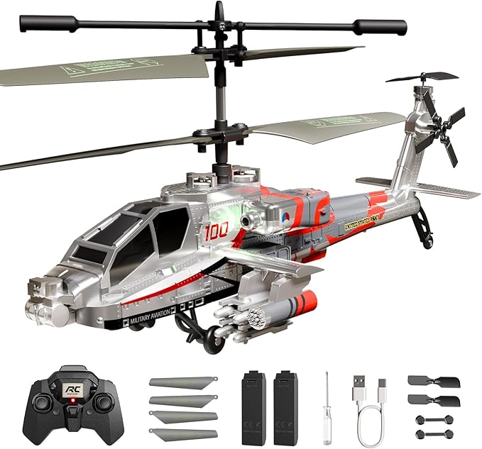 XIKOTEC RC Helicopter Remote Control Helicopter Toy for Kids Beginners and Adults with Altitude Hold Gyro &amp LED Light 2 Batteries &amp USB-C Charging Gift for Boys Ages 8-12(Silvery)