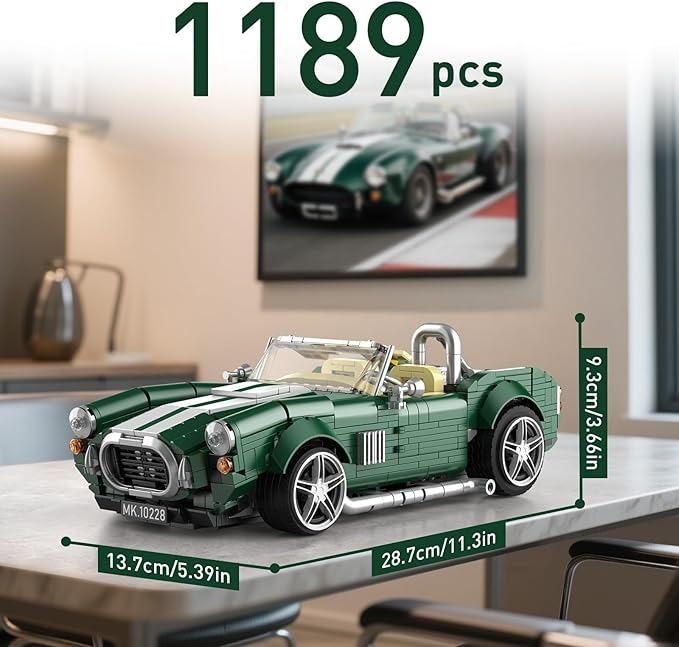 Mould King 10228 Cobra Car Building Sets 1198-Piece MOC Classic Sports Car Building Block Kits Collectible Racing Supercar Model for Adult &amp Teens Age 14+