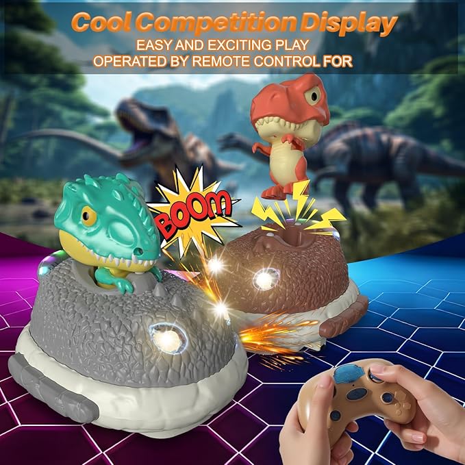 Dinosaur Remote Control Car Toys Set Dino RC Race Vehicles Playset Electronic Bump Pop Game Cool Indoor Outdoor Birthday Gift 6 8-12 Years Old Toddlers Boys Girls Children Teen