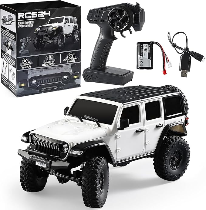 RC Crawler 1/24 RC Rock Crawler 4X4 Monster Truck Off Road Climbing Vehicles with Bright Headlight Waterproof 2.4GHz Remote Control Car RTR for AdultsAll Terrain RC Car White