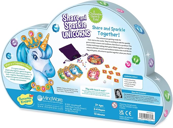 Peaceable Kingdom Share and Sparkle Unicorns Cooperative Strategy Game for Families and Kids Ages 4 &amp Up