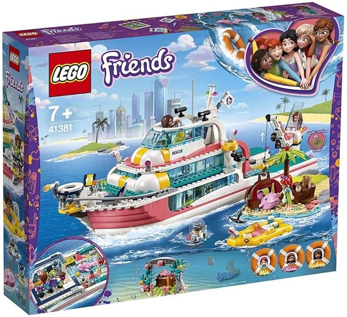 LEGO Friends Rescue Mission Boat 41381 Toy Boat Building Kit with Mini Dolls and Toy Sea Creatures Rescue Playset Includes Narwhal Figure Treasure Box and More for Creative Play (908 Pieces)