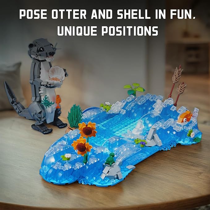 Dabbling Otter Toy Building Set - 936 PCS with Otter Sunflower Small Fish &amp Shells Creative Building Toy for Ages 8+