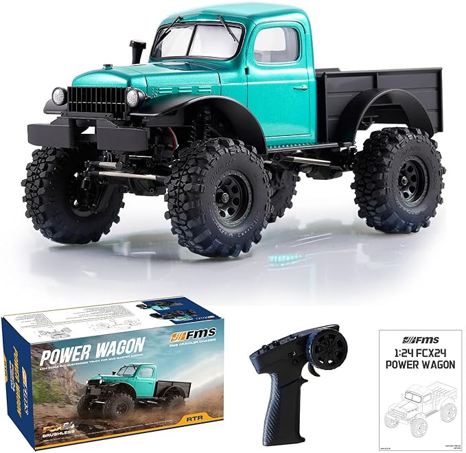 FCX24 FMS 1/24 Power Wagon Brushless RC Crawler Offroad Trucks 4X4 RC Rock Crawler with 2 Speed Switch Portal Axles and LED Lights for Adults (Green)