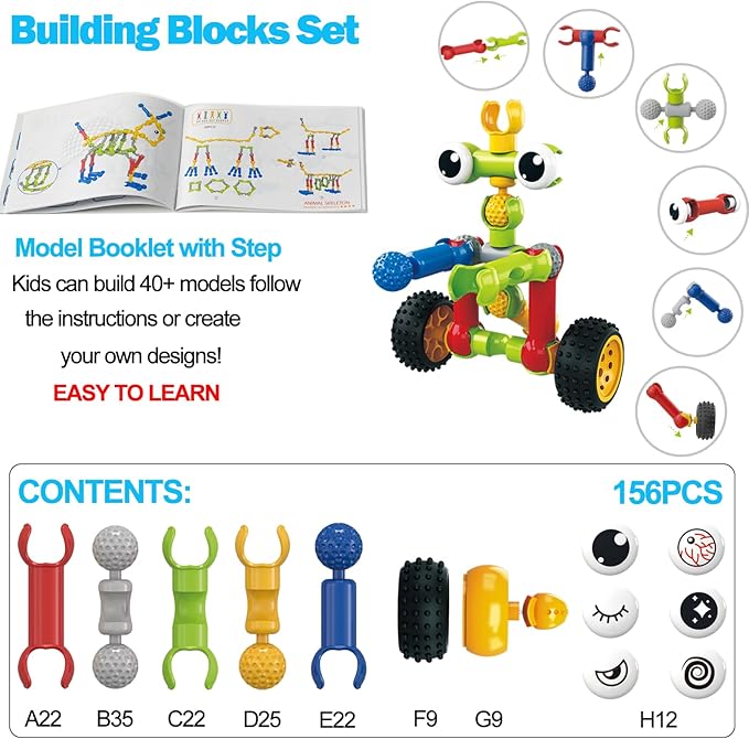156 PCS Creative Building Blocks Building Toy Set - Featuring Storage Includes Dinosaur Robot Car Spider Dog Animal Figure Building Toy Playset for Kids Birthday Gift Ages 3+ (2)