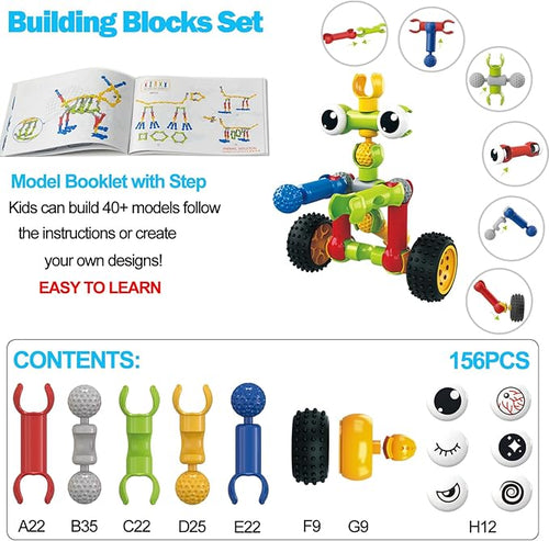 156 PCS Creative Building Blocks Building Toy Set - Featuring Storage Includes Dinosaur Robot Car Spider Dog Animal Figure Building Toy Playset for Kids Birthday Gift Ages 3+ (2)