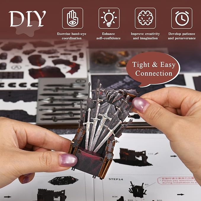 Book Nook Kit - DIY Miniature House Kit for Adults and Teens Dollhouse Booknook Tiny House Model Build Bookshelf Decor Gifts for Family Friends (Throne of Blade)