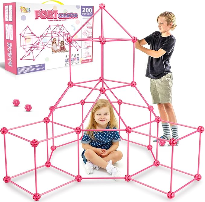 SpringFlower Fort Building Kit for KidsSTEM Construction Toys Educational Gift for 4 5 6 7 8 9 10 11 12 Years Old Boys and GirlsUltimate Creative Set for Indoor &amp Outdoors Activity200 PcsPink