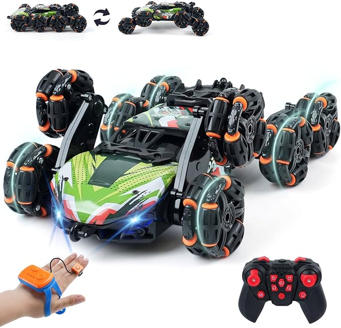 8 Wheels Remote Control Car - Birthday Gifts for 6 7 8 9 10 11 12 Years Old Boys Gesture Sensing RC Stunt Car with Lights &amp Spray &amp 360 Degree Flips 2.4Ghz Climbing Toys for Kids Age 6-12