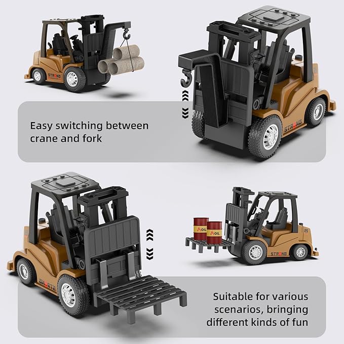 Mini RC Forklift Toy 1/64 Forklift Truck Rechargeable App &amp Remote Control 2 in 1 Transformable Lift Fork &amp Hook RC Construction Vehicles Birthday Gifts for Adults Kids Boys Girls Age 6+