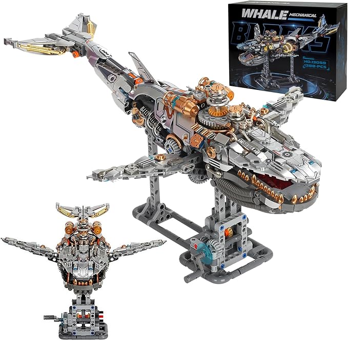 Creative 1388PCS Mechanical Whale Building Blocks Ideals Sea Animal Marine Organism with Light Model Building Blocks Bricks STEM Sensory Toy Gift for 12+ Boys Girls Kids or Adults