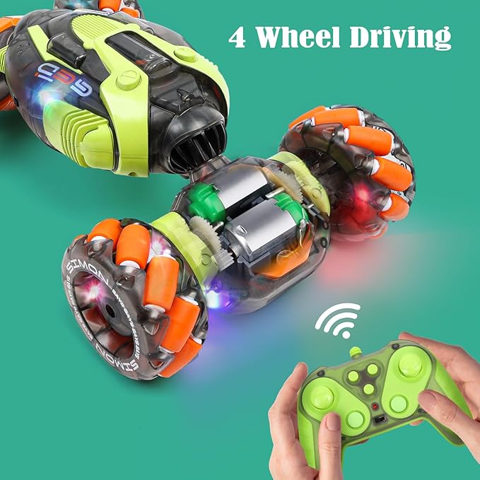 Gesture Sensing RC Stunt Car - Remote &amp Hand-Controlled Drift Toy for Kids Ages 5-7 6-8 9 10 11 12 Year Old 4WD Double-Sided Driving with Lights &amp Music