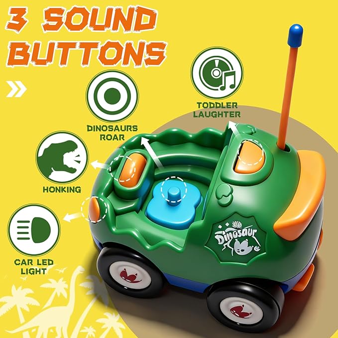 TOPLIVING 2-Pack Remote Control Dinosaur Car Toys for Toddler Ages 18+ Months 2 3 4 5 Year Old Dino RC Vehicle with LED Lights Music Christmas Birthday Gift for Boys &amp Girls