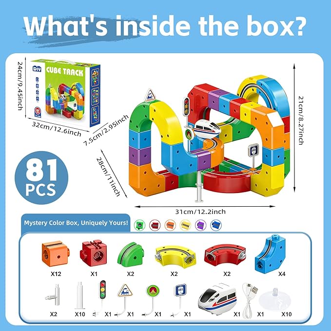 Electric Train Set 3D Magic Flexible Race Tracks for Kids Ages 3-8 81PCS Anti Gravity Race Track with Car STEM Educational Building Toy Gift for Boys &amp Girls