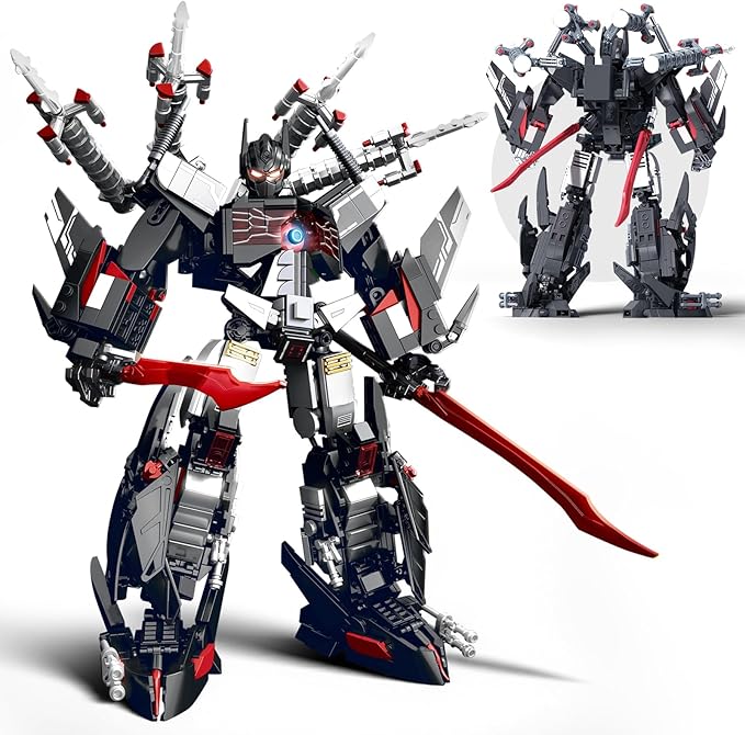 HIGH GODO Dark Defense Mech Robot Transforming Building Blocks Set for AdultsCity Warrior Justice Hero Soldier Mech Model Building Kit Cool Creative Robots Toys Gift for Teens 1013 Pieces