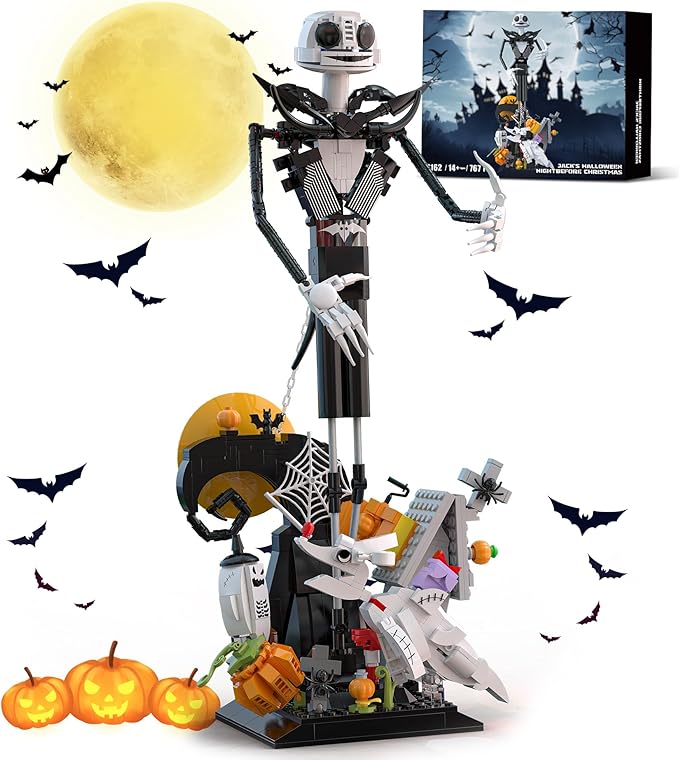 Horror Skull Building Set Before Christmas Haunted House Building Blocks Set Pumpkins and Skeleton Ghosts Halloween Christmas Building Toys Gifts for Movie Fans Adults
