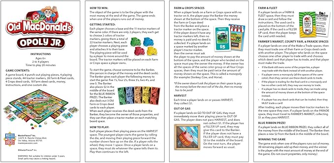 MasterPieces Kids &amp Family Board Games - Old MacDonald's Farm Opoly Jr. - Officially Licensed Board Games for Kids &amp Family