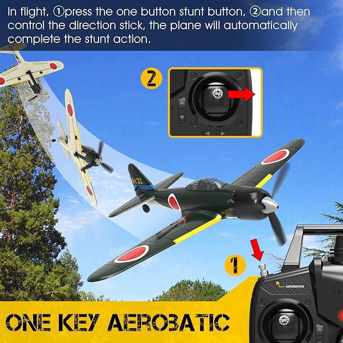 A6M Zero WW2 RC Airplane for Adults - 4CH Remote Control Warbird Fighter with 6-Axis Gyro Aerobatic Park Flyer Ready to Fly Gift for Teens 14+