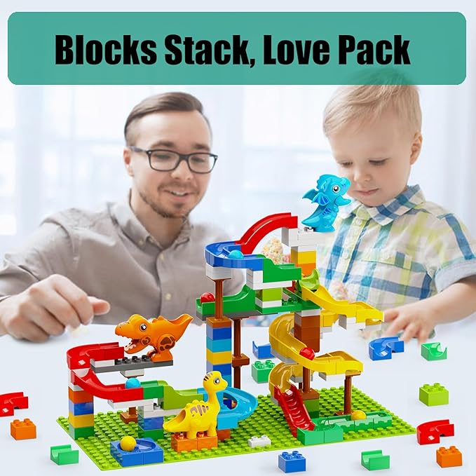 Building Blocks for Kids Toddlers 3 4 5 6 7 8+ Year Old 127-piece Large Classic Building Bricks Dinosaur Marble Run with 2 Baseplate for Boys Girls All Ages Compatible with All Major Brands