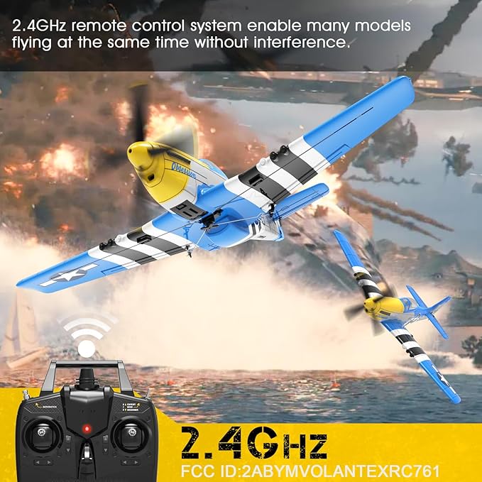 4-Channel Remote Control AircraftP51 Mustang 4-CH RC PlaneReady to Fly RC Plane for Adult with X-Pilot Stabilization System One Key Aerobatics 2.4GHz 6-Axis Gyro