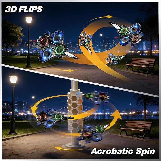 Foam Remote Control Airplanes RC Plane with Light RC Airplane Fighter Jet 360° Flip Stunt Roll Drones for Men RC Airplane (Blue)
