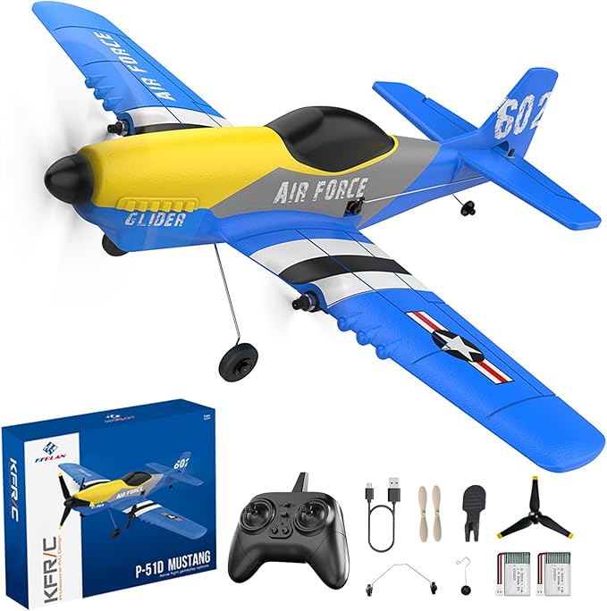 RC Plane 3 Channel RC Airplane 2.4GHz with 2 Batteries 6-axis Gyro Stabilizer Easy to Fly for Beginners Adults and Kids (P-51D)