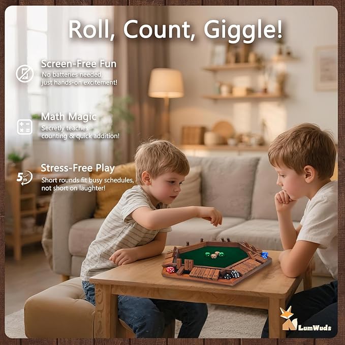Shut The Box Game Wooden Board Game for 1-6 Players with 16 Dice Dice Game for Adults &amp Kids at Home Classroom or Parties