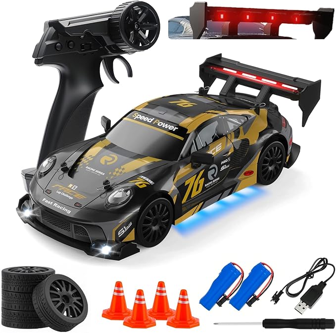 RC Drift Car 1:24 Scale Remote Control Vehicle for Kids2.4GHz 20KM/H 4WD High Speed RC Cars with LED Light Two Batteries &amp Drifting Tires Racing Sport Toy Cars for Adults Boys Girls Kids 8606BK