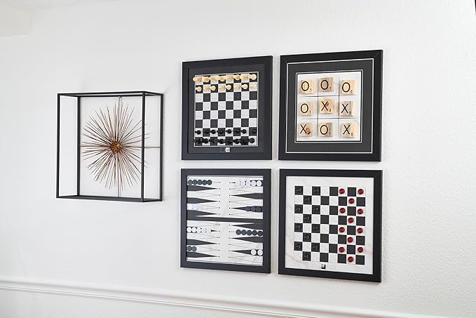 Magnetic Canvas Game Set. Chess/Checkers/Backgammon/TIC TAC Toe. Decrotive Game Sets use an mounting System That Gives Easy Access to Them. (Black and White)