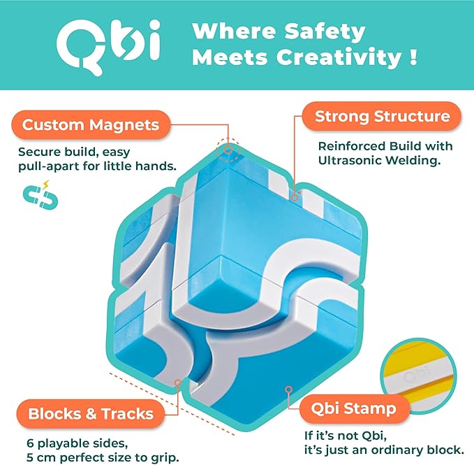 QBI Magnetic Blocks for Toddlers Ages 2-4｜STEM Magnetic Building Blocks with Trucks &amp Fruit Tiles｜Montessori Magnet Building Cubes for Kids｜Educational Gifts for Boys &amp Girls Ages 2+ (32PCS)