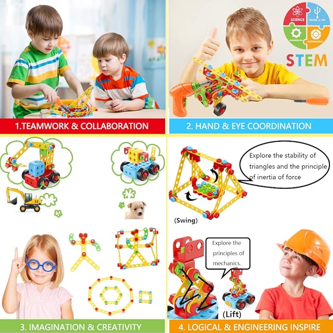 COUOMOXA 404 Pcs Building Toys STEM for Kids: 62 DIY Demo Models Construction Creative Set - Educational Toy for 5 6 7 8 9 10+ Years Old Kids Home School - Birthday Gift for Boys Girls