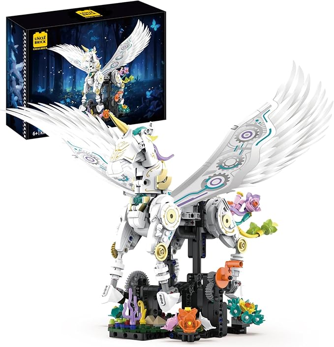 Magical Unicorn Building Blocks Set with Crank‑Handle Motion Poseable Legs &amp Wings Flower Base Creative STEM Construction Toy for Girls 8-12 Kids &amp Teens Unicorn Sets Compatible