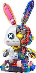 Mechanical Rabbit Building Set - Punk Style Animal Collection Toy Robot Bunny Sets with LED Light Neon Style Collectible Building Toy Easter Decor Gift for Boys Girls Adults Teens Ages 12+ 1377PCS