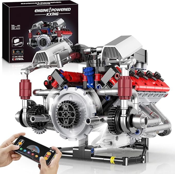 HIGH GODO Ideas V8 Engine Building Kit That Works Build Your Own MOC Mini V8 Engine Model Toy for Display STEM Toys Gifts for Teens Adults 14+ (700 PCS)