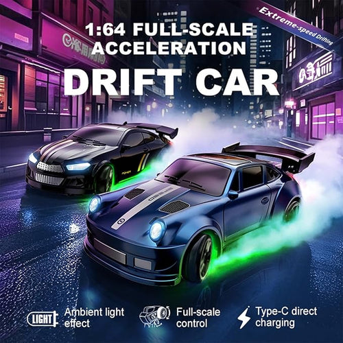 1:64 Scale Mini RC Drift Car with Gyro Full Proportional RTR 2.4Ghz Remote Control with RGB Lights (04-Black)