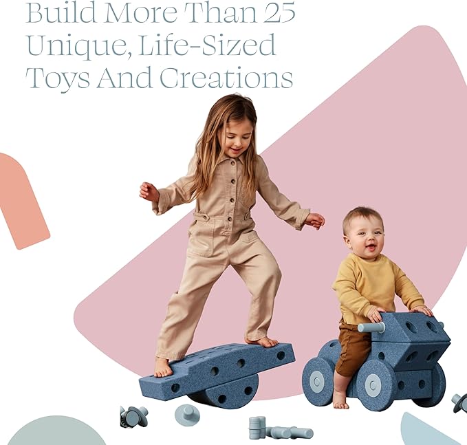 PLAYSMOL MODU Dreamer Set – Large Building Blocks for Toddlers &amp Kids 25 Different Creations Children Toys &amp Gifts Easy Assembly and Responsibly Made (Green)
