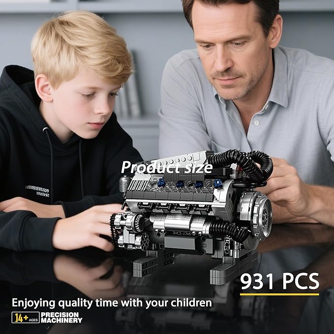 Working V8 Engine Model Building Kit Block-Compatible Physical Science Experiment STEM Toy Collectible Ornament and Creative Gift for Teens Aged 14+ and Adults(931 PCS)