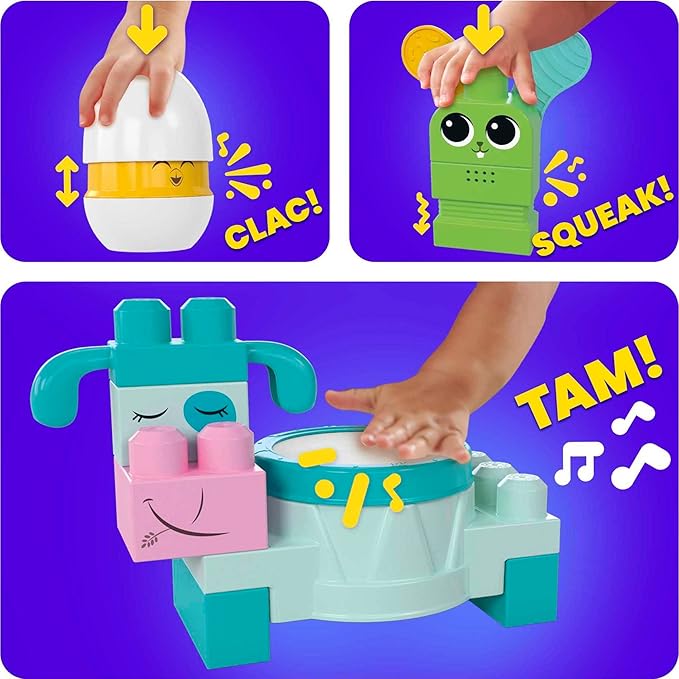 Mega Bloks Fisher-Price Toddler Building Blocks Toy Set Musical Farm Band with 40 Pieces and 6 Music Sheets Ages 1+ Years