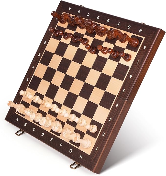15 Magnetic Wooden Chess Set for KidsAdults &amp Beginners with 3 King &amp 2 Extra Queens – Portable Folding Travel Chess Board with Storage – Classic Strategy Game