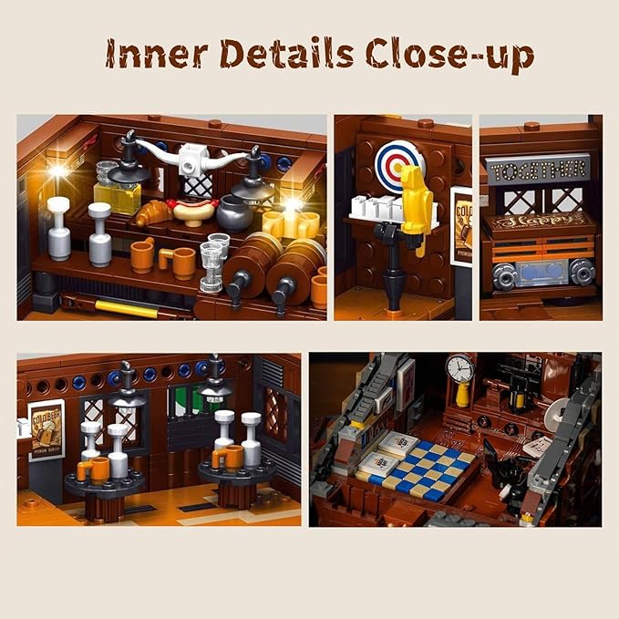 Western Bar Modular Building Set for Adults Wild West Cowboys Cabin with Horses &amp LED Lights Collection House Set for West Lovers (1834 PCS)