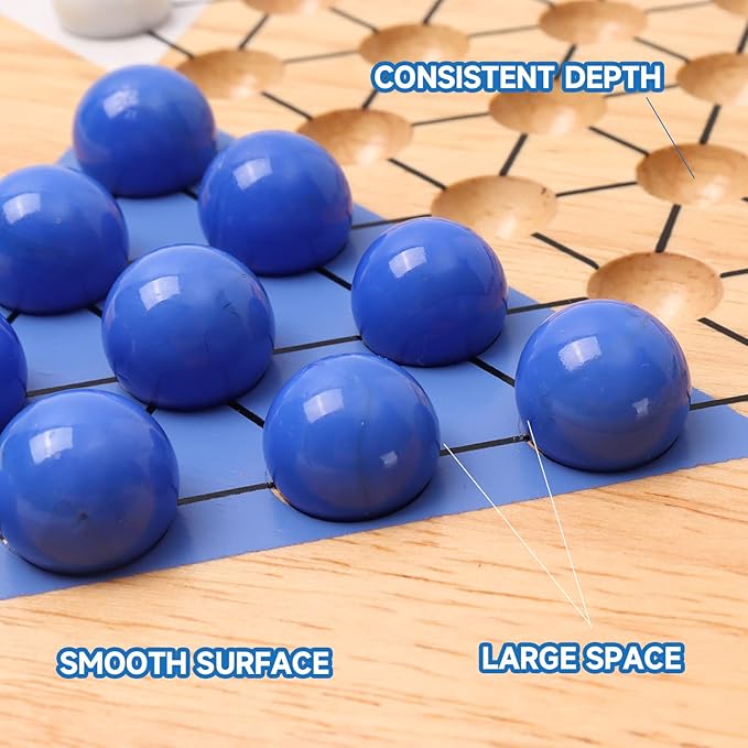 GSE Games &amp Sports Expert 15 Jumbo Oak Wood Chinese Checkers Board Game Set with Colorful Glass Marbles Classic Strategy Family Board Game for Adults