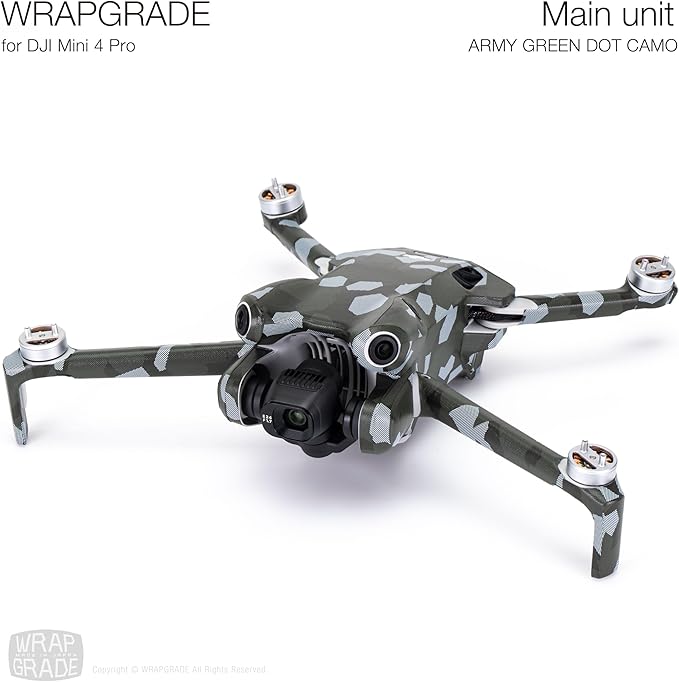 WRAPGRADE Skin Stickers Compatible with DJI Mini 4 Pro | Full Wrap (Army Green Dot Camo)