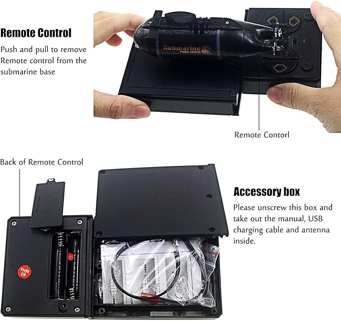Tipmant Mini Remote Control Nuclear Submarine Toy RC Boat Electric Water Kids Birthday Gifts (Black)