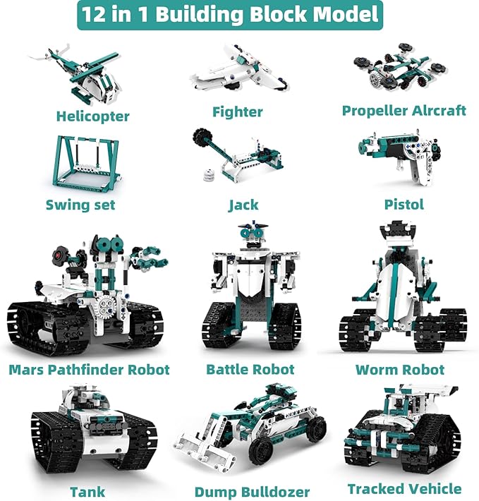 STEM Robot Toys for 8-14 12 in 1 Remote Control Robotics Toys for Kids Programmable Building Robot Kit Birthday Present for Science Educational(469 Pcs)
