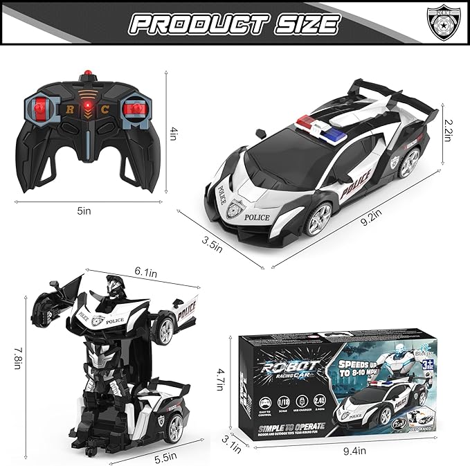 BLUEJAY Transform Rc Cars for Boys 4-7 8-12 2.4Ghz Remote Control Car 1:18 Scale Transforming Robot One-Button Deformation 360° Rotation Car Toy Gifts for Boys 3-5