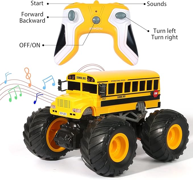 Remote Control School Bus Monster Truck Toy1/18 RC School Bus2.4GHz Offroad Hobby RC Racing Car with LED High Speed All Terrain Electric Toy Vehicle Stunt Crawler Best Gift for Kids